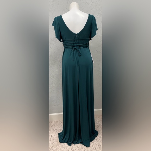Azazie Micayla Pine Green Bridesmaid Dress A16 | Flutter Sleeve Formal Maxi - Picture 2 of 3